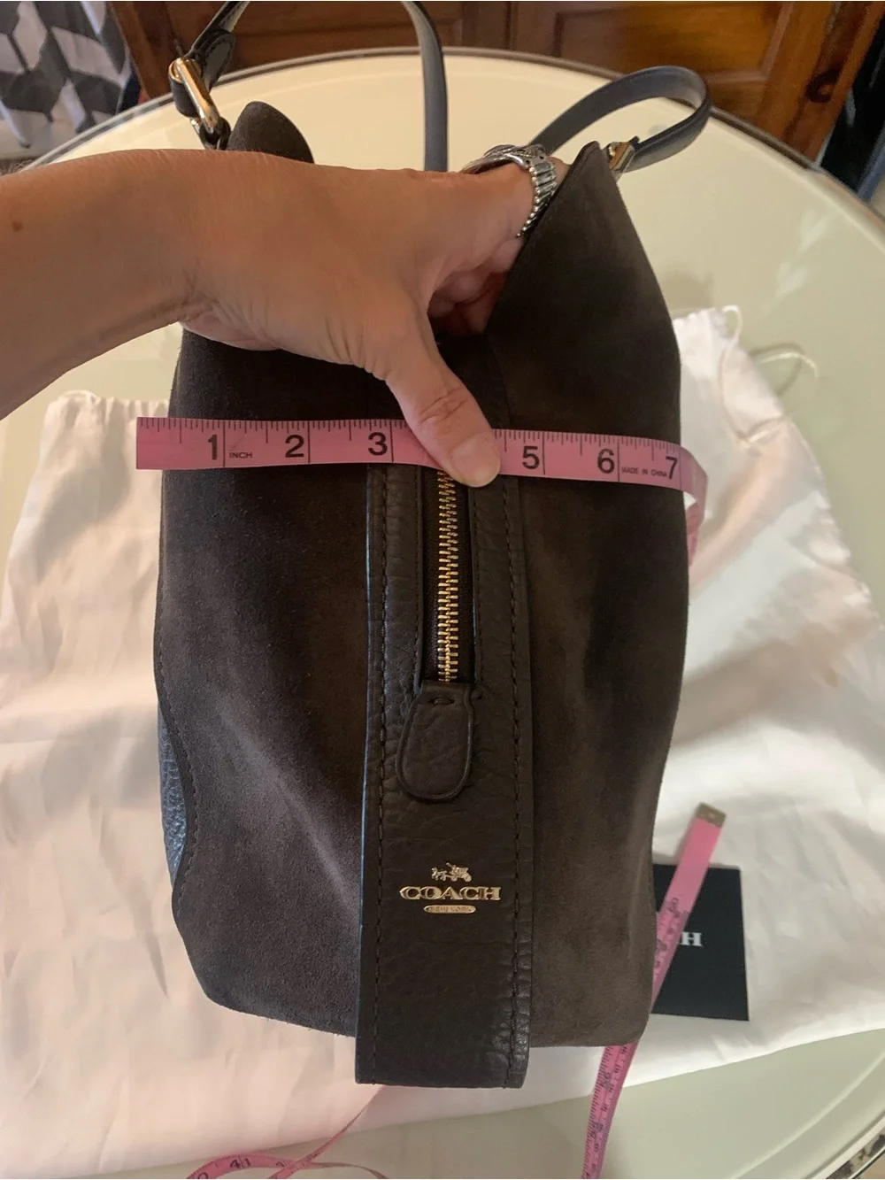 Coach Edie Shoulder Bag in Chestnut and Light Gold EUC.